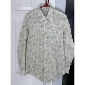 EUC Westerfield Button Up Western Cream Green Shirt 17 33/34